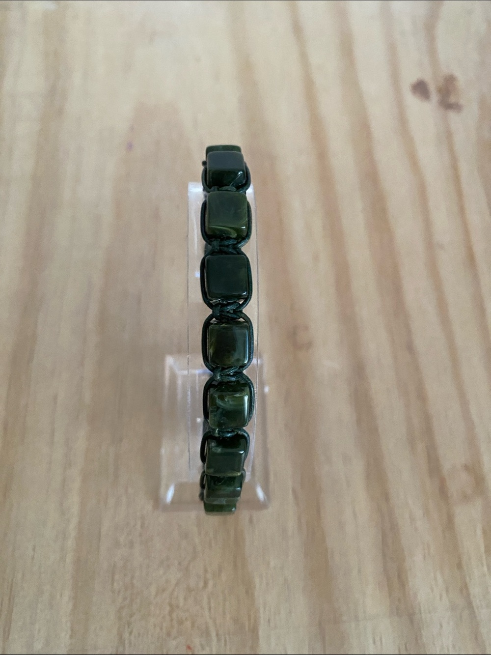 Men's Olive Green Bead  Leather Bracelet